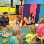 Ari, Victoria and Sophie at lunch with the students