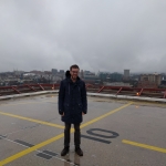 A. Cernauskas at the helicopter landing pad on the hospital's roof