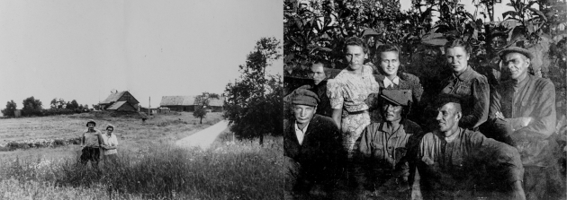 With my sister Elena-Snaigė by our homestead confiscated by the Soviets. Right - A. Kentra (bottom left) sentenced by the war tribunal at the labor camp of Vilnius Rasos, 1947.