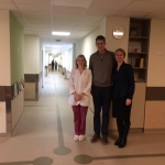 John Kazickas and Neila Baumiliene with dr. J. Rascon at Vilnius Santaros Hospital Pediatric Oncology Ward