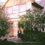 Alexandra Kazickas in front of the house where she and Bite resided, circa 1980