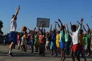 Peter with children in Zimbabwe, 2013